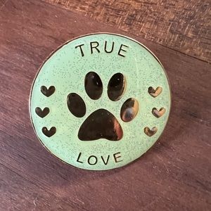 True Love Pet Dog Seafoam Green Glitter Round Gold Enamel Pin